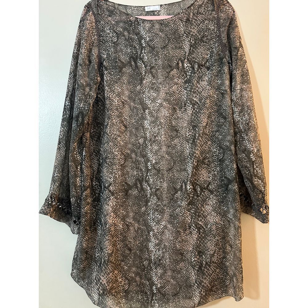 GxF Snakeskin Print Tunic Dress Long Sleeve Cutout Cuffs Medium